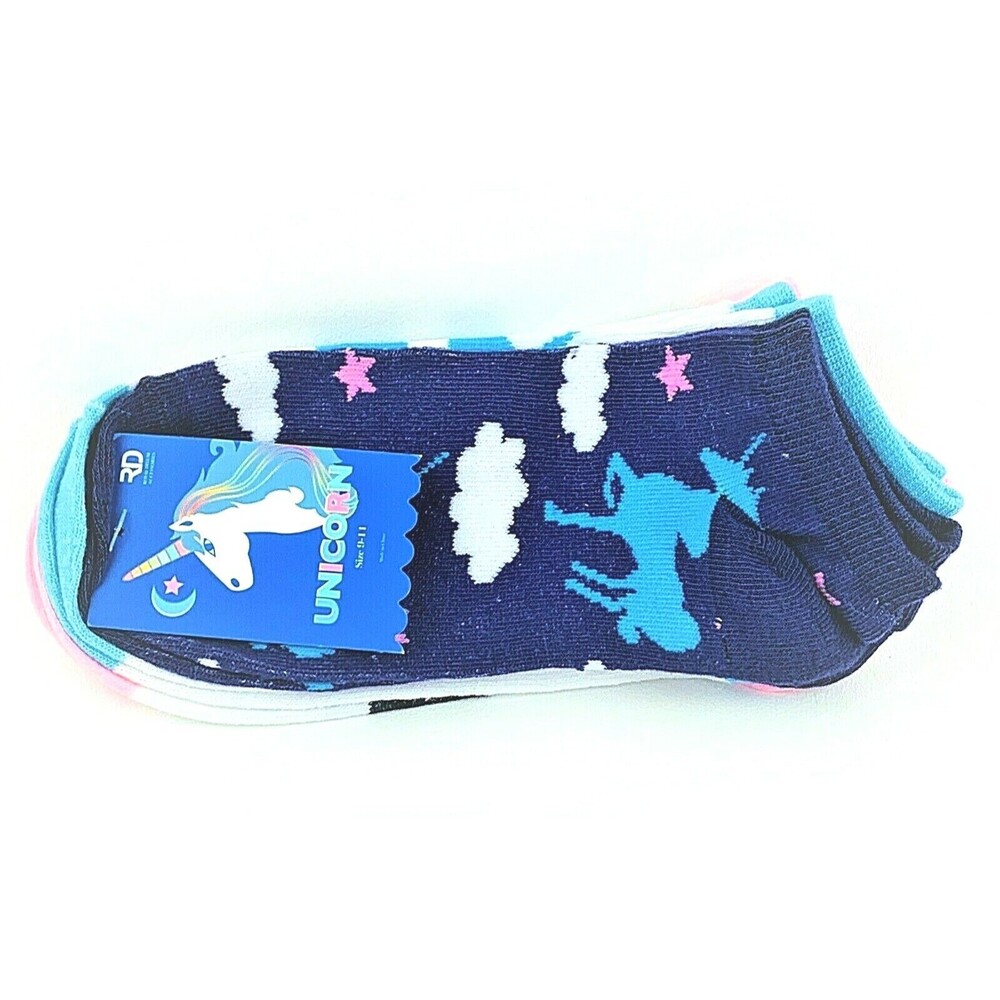 Women's Girls 3 Pk Unicorn Low Cut Socks Novelty Print Pink, Purple Blue Sz 9-11